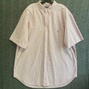 Ralph Lauren Shirt Mens 2XLT Pink Gingham Check Classic Fit Short Sleeve Preppy